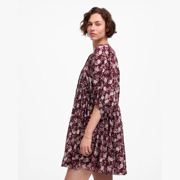 New! Madewell Olivia Floral Splitneck Puff-Sleeve Mini Dress Medium 23312 - Picture 4 of 16